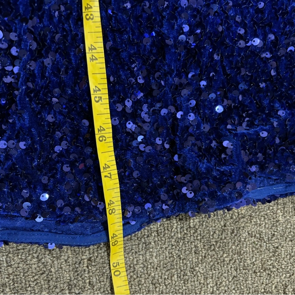Blue sequin low cut halter fitted formal dress fishtail bottom XS 0 2 - Picture 11 of 11
